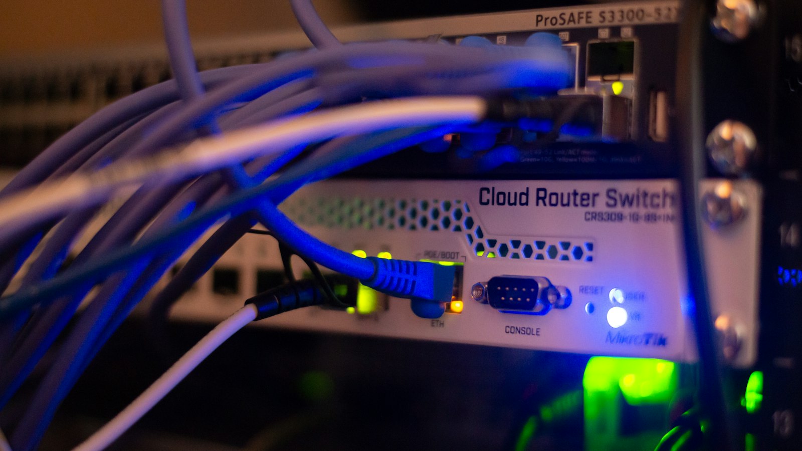 Network switch with ethernet cables connected
